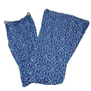 Julian Chang Blue Floral Jumpsuit Wide Leg Halter L Boho Casual Beach Vacation